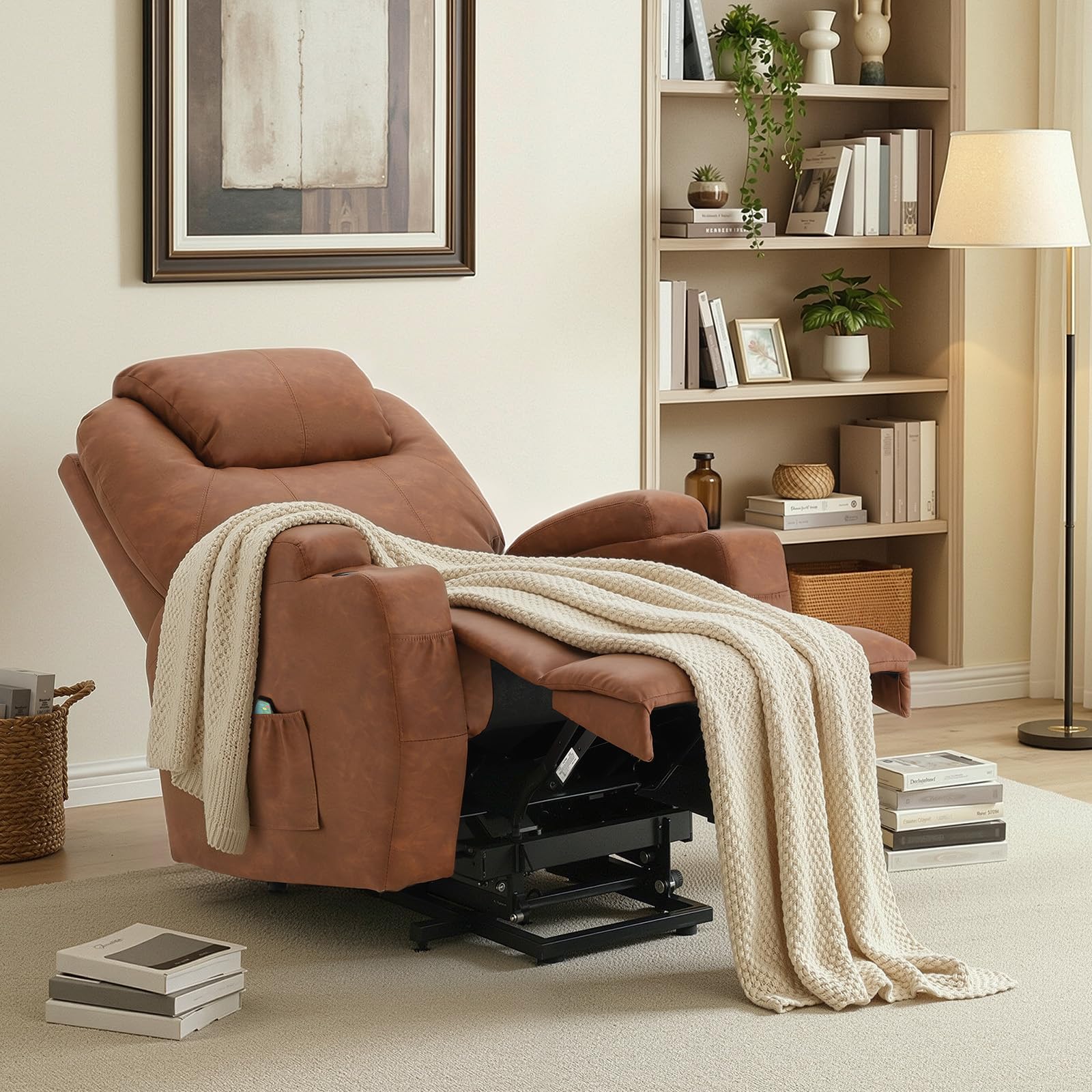 AECOJOY Power Lift Recliner Chair, Recliner Chair for Elderly with Massage and Heat, Brown