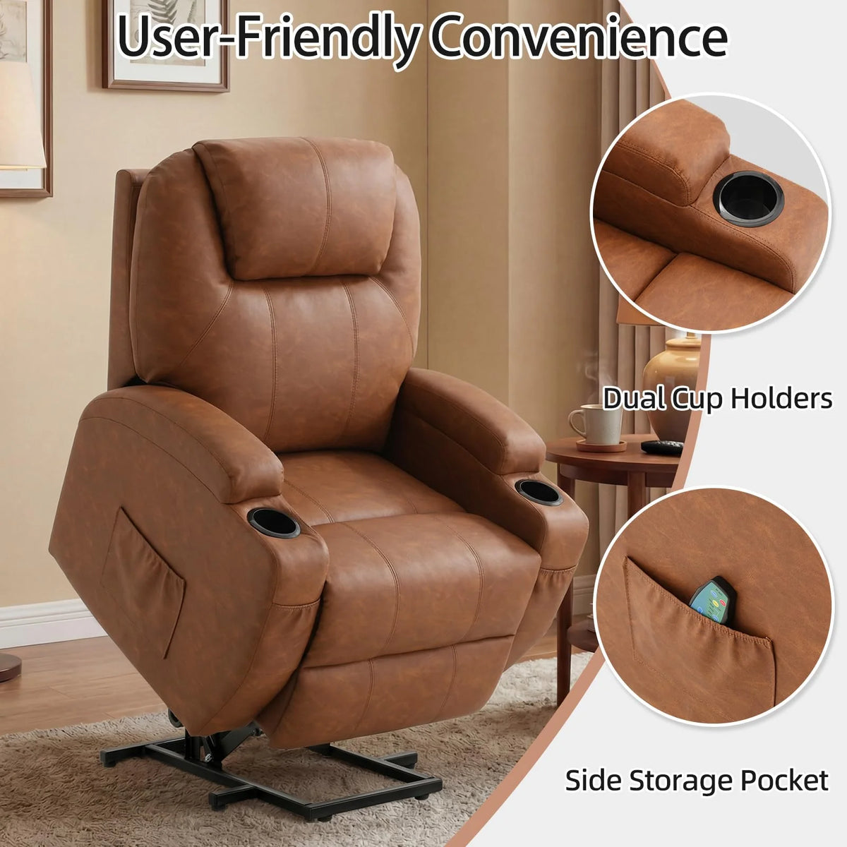 AECOJOY Power Lift Recliner Chair, Recliner Chair for Elderly with Massage and Heat, Brown