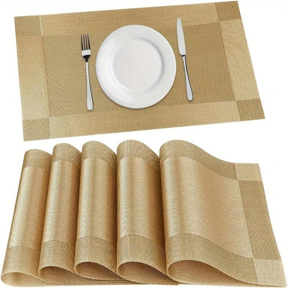 2/4/6pcs Gold/Silver Placemats, Heat-Resistant Non-Slip Washable PVC Table Mats, Easy Clean Woven Vinyl Dinner Mats For Kitchen Dining Table