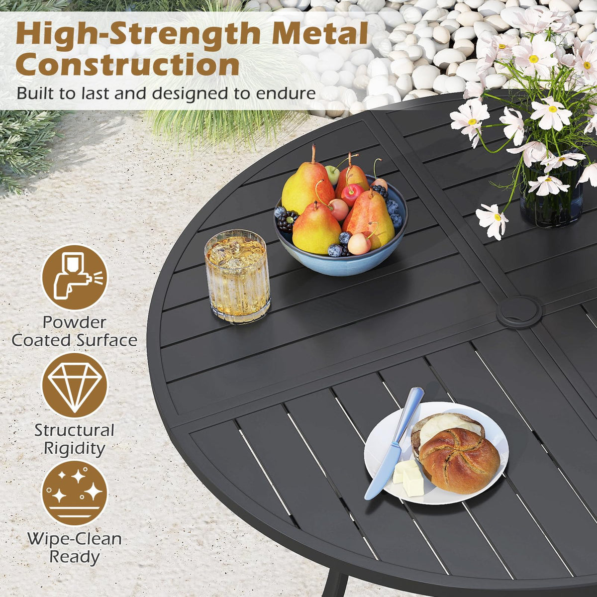 Tangkula 5 Pieces Patio Dining Set Outdoor Round Table and Stackable Chairs with Umbrella Hole