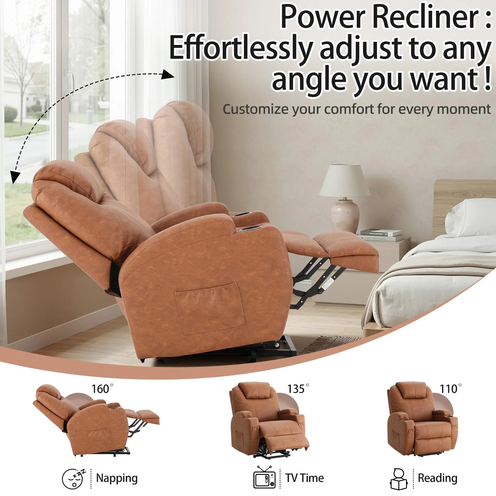 AECOJOY Power Lift Recliner Chair, Recliner Chair for Elderly with Massage and Heat, Brown