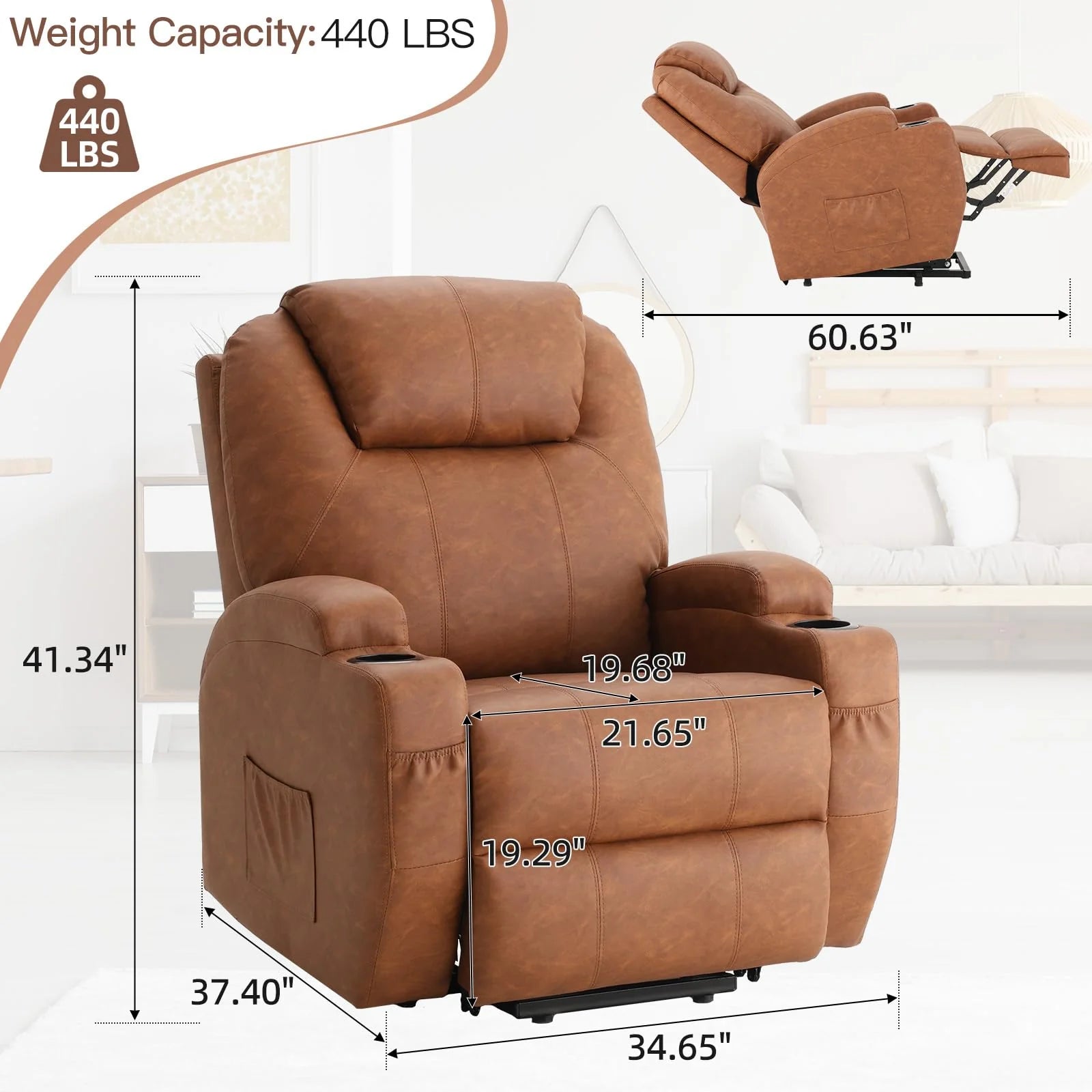 AECOJOY Power Lift Recliner Chair, Recliner Chair for Elderly with Massage and Heat, Brown