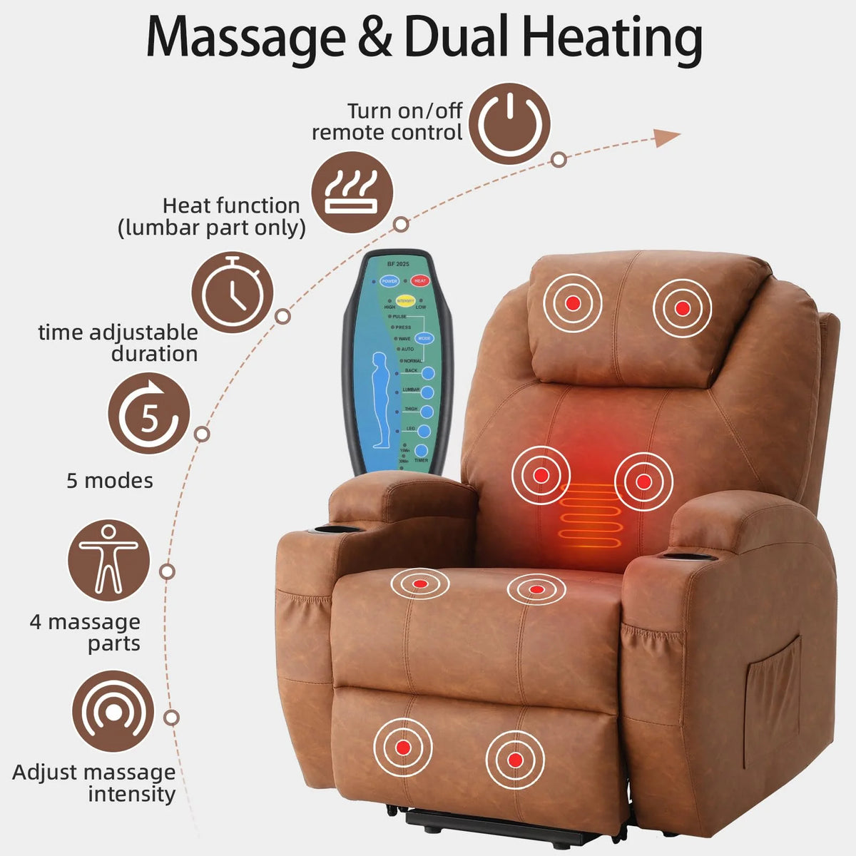 AECOJOY Power Lift Recliner Chair, Recliner Chair for Elderly with Massage and Heat, Brown